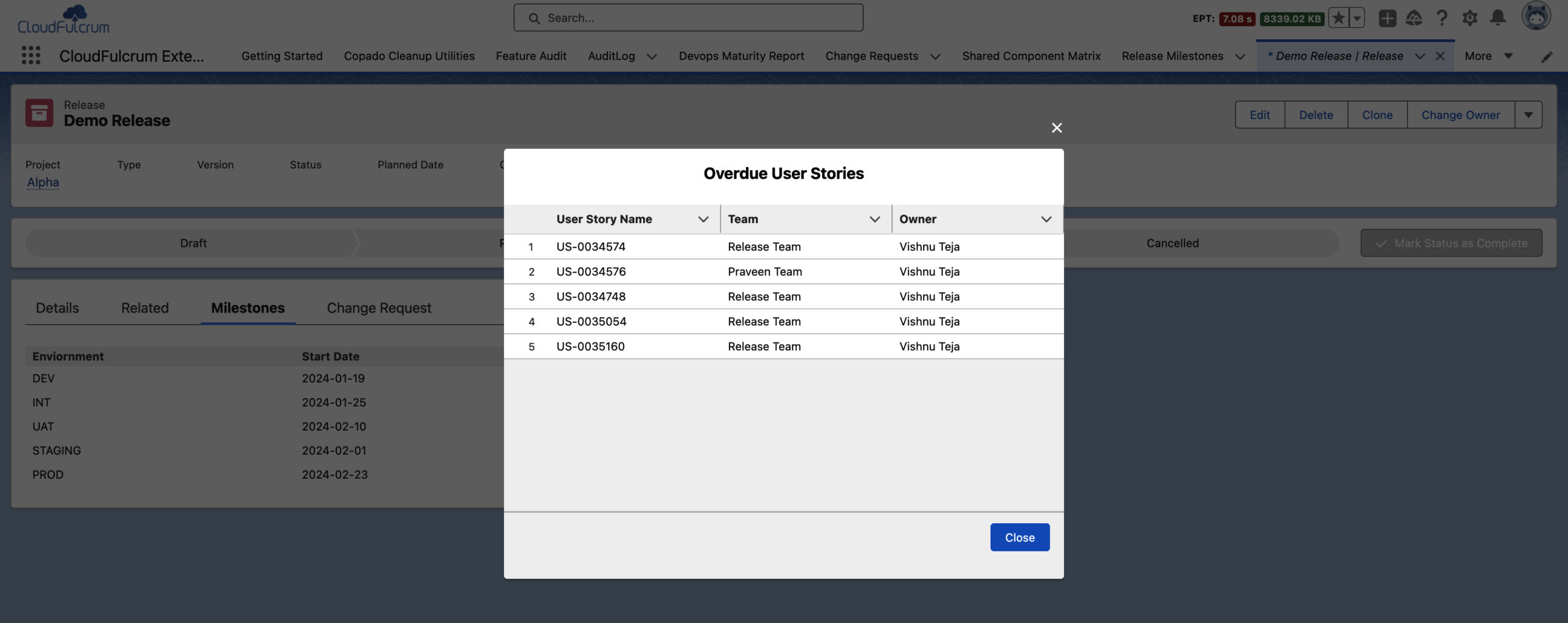 Release Calendar - Release Milestones Status Tracking