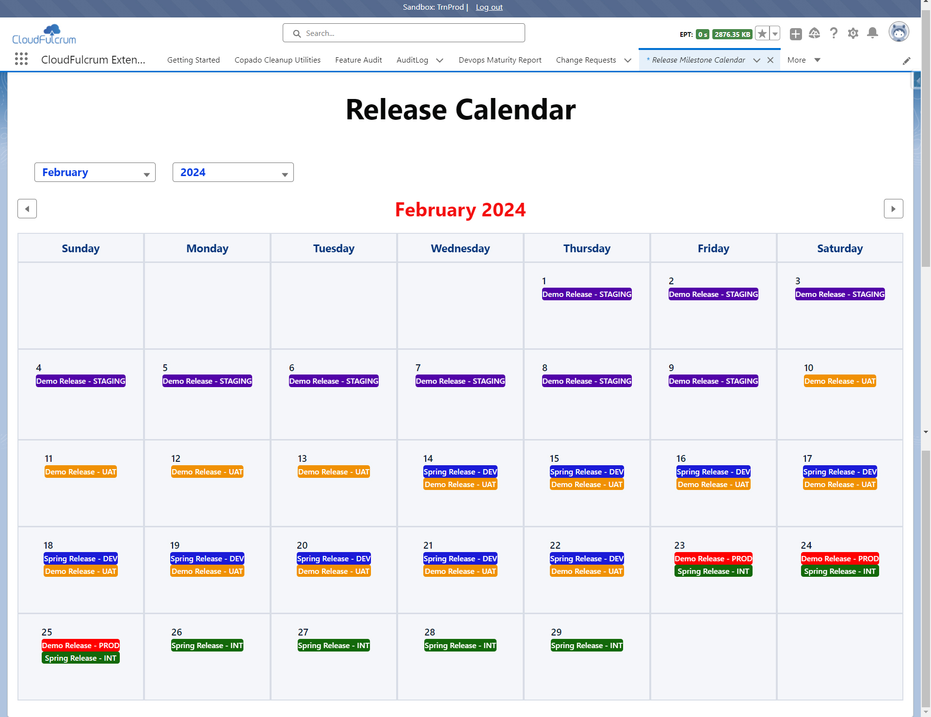 Release milestones calendar
